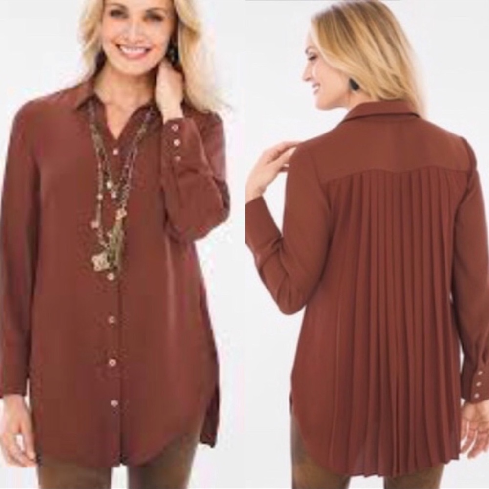 Chico’s Super Pleat Button Down Tunic Rust Brown Size 2